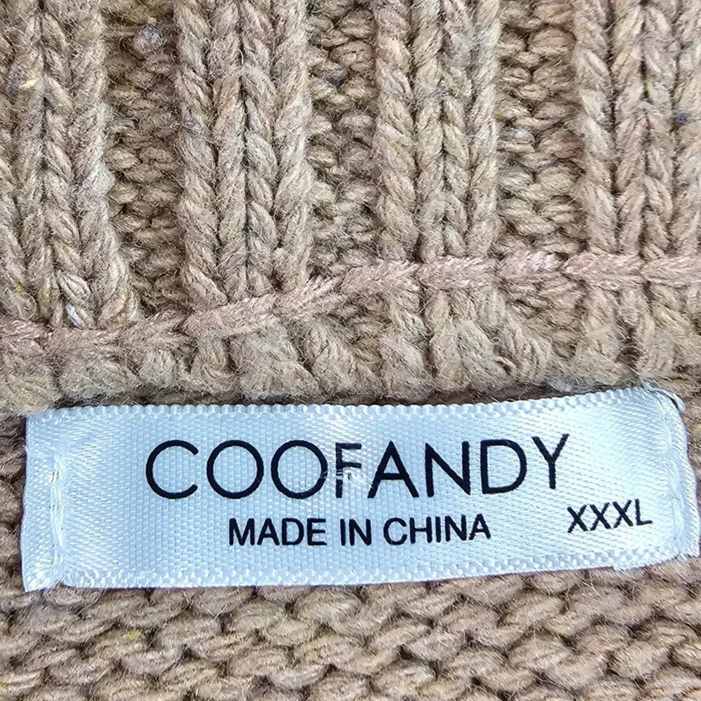 COOFANDY Sweater Mens‎ 3XL Brown Knitted Relaxed Fit Shawl Collar Toggle Button